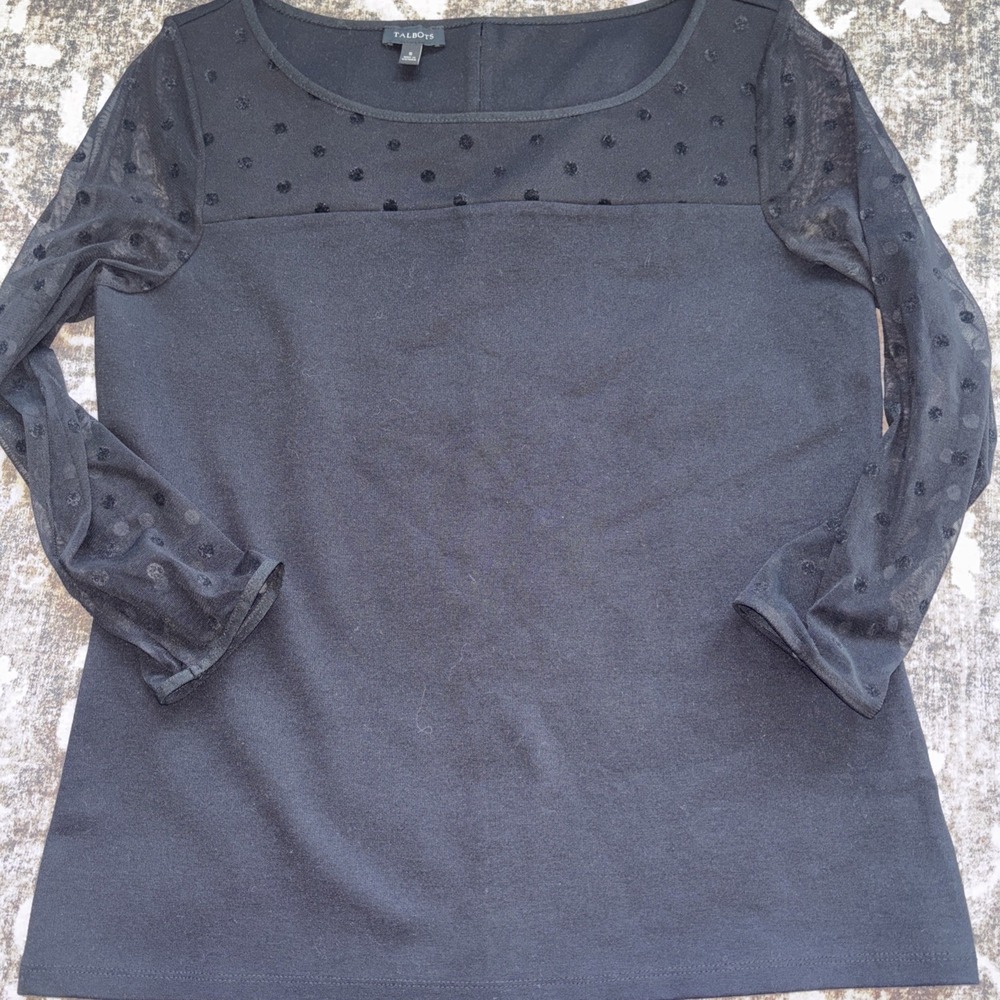 Talbots Black Knit Top with Shear 3/4 Length Sleeves size Small